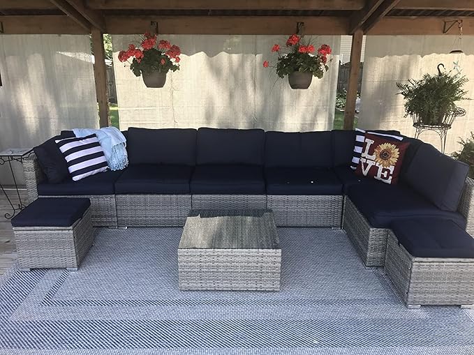 Outdoor Cushion Covers Replacement 14 Pcs Patio Cushion Covers fit for 7Pieces 6-Seater Wicker Rattan Sectional Couch Sofa Outdoor Cushion Slipcovers Set Seat and Back Cover Only, Black