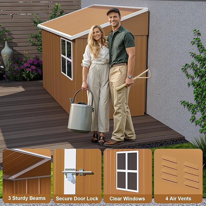 KEIKI 8x4 FT Heavy-Duty Metal Storage Shed, Outdoor Storage Shed with 2 Doors, Windows & Ventilation, Utility and Tool Shed with Slooping Roof for Garden, Backyard, Patio, Lawn