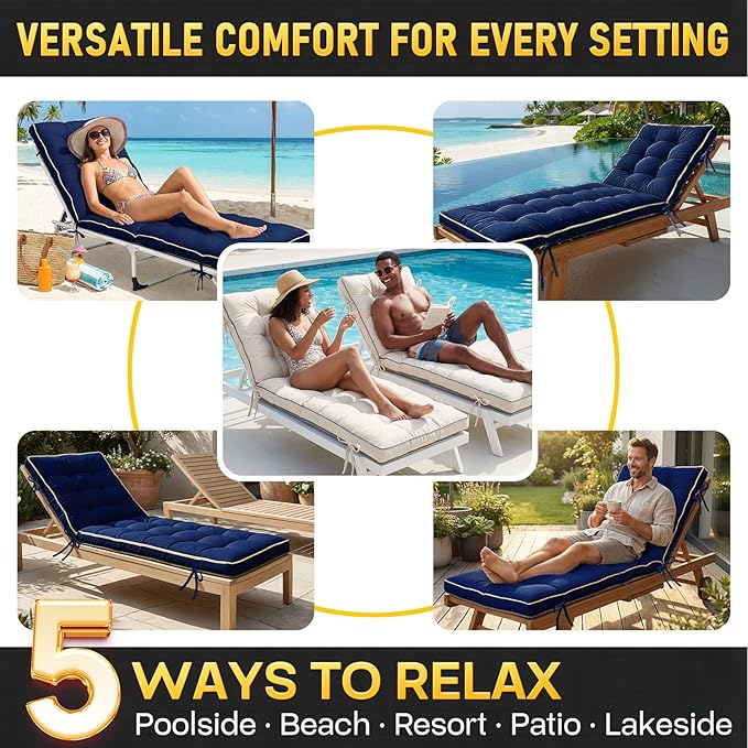 80x26 Inch Folding Chaise Lounge Cushion Quick Dry - Outdoor Sun Lounger Seat Pad with Shredded Foam for Patio Furniture, Deck Chairs, Poolside (Blue, 80 INCH × 26 INCH)