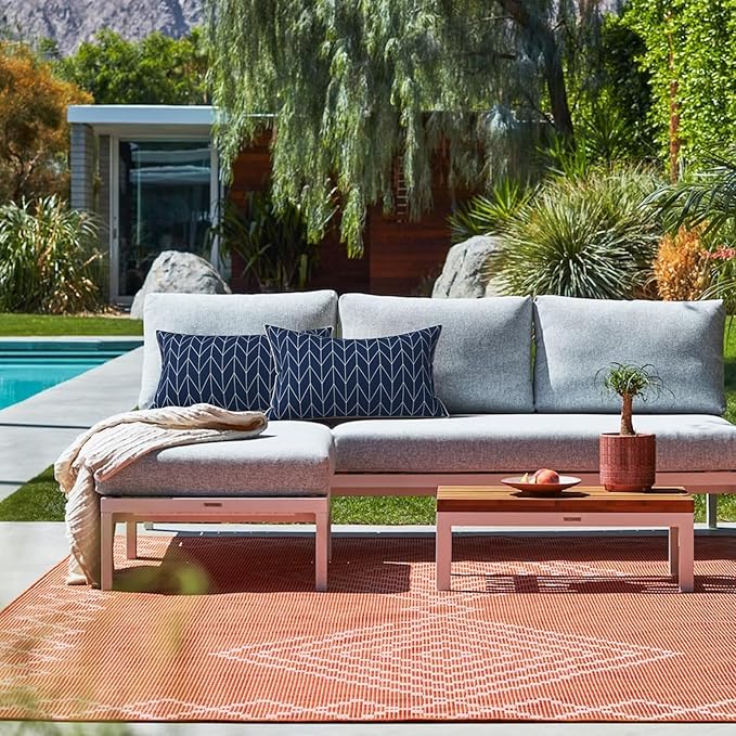 LVTXIII 2 Pack Outdoor Lumbar Pillow Covers 12x20 Inch with Piping, Water-Repellent Back Cushion Covers ONLY for Patio Furniture, Sofa, Garden Bench, Herringbone Navy