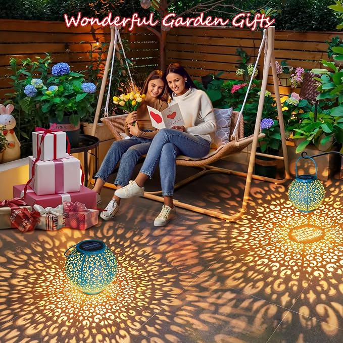 Homeimpro Solar Big Lanterns Outdoor Waterproof Garden Gifts Mom, Metal Table Lights for Patio, Yard Art, Mothers Day Bithday Gifts for Women Men(1Pack, Teal Blue)