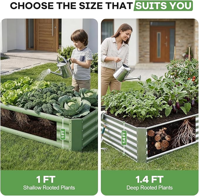 Galvanized Raised Garden Bed Kits, Metal Planter Box Outdoor, 8x4x1.4ft Rectangular Steel Planter Bed for Vegetables, Fruits, Flowers, Herbs(Silver)