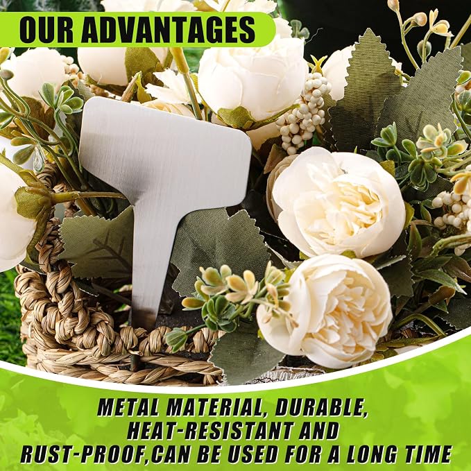 Hicarer 48 Pcs Metal Plant Labels Weatherproof Garden Markers 4" x 2.4" Engraving Stainless Steel 304 T-Type Plant Tags Reusable Nursery Tags for Outdoor Garden Greenhouse Vegetables Herb Flower Seed