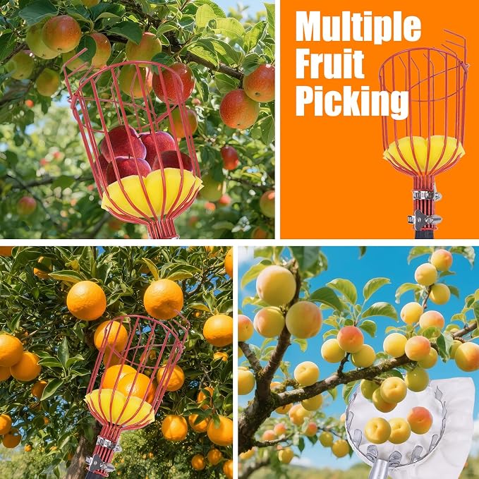 WodGod 13FT Telescopic Fruit Picker with Wire Basket and Bag Basket,Adjustable Fruit Picker Pole with Basket Telescoping,4-13FT Fruit Picker Pole,Suitable for Picking Apples,Mangoes,Plums and Others