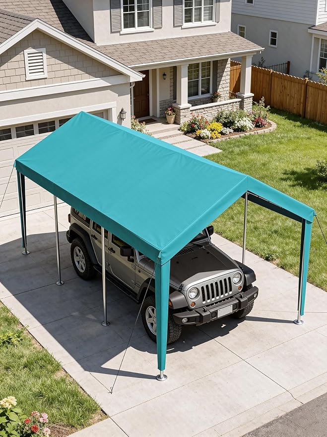10 x 20 Ft Carport Replacement Cover, Heavy Duty Outdoor Car Tarp Canopy, Waterproof & UV Protected Tear Oxford Tarp with Ball Bungees (Frame is Not Included)