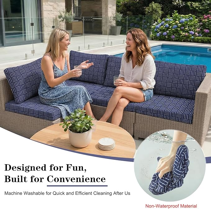 8-Piece High Elastic Outdoor Cushion Covers - Full Set Stretch Replacement Slipcovers for Seat & Back Cushions - Universal Fit for 4-Person Patio Sofa, Fits 20-27" Wide