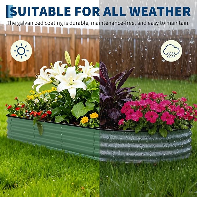 2 Pcs Raised Garden Beds Outdoor 8x4x1.5 ft - Galvanized Steel Planter Box for Vegetables, Flowers, Rust-Resistant Garden Box, Easy Assembly Raised Beds, Durable Planters for Outdoor Plants, Green