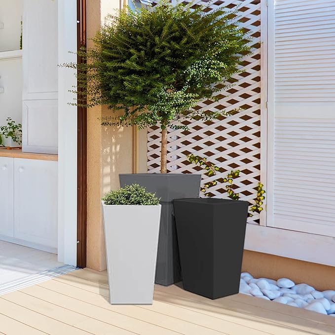 Bloem Finley Tall Tapered Square Planter 25" Black