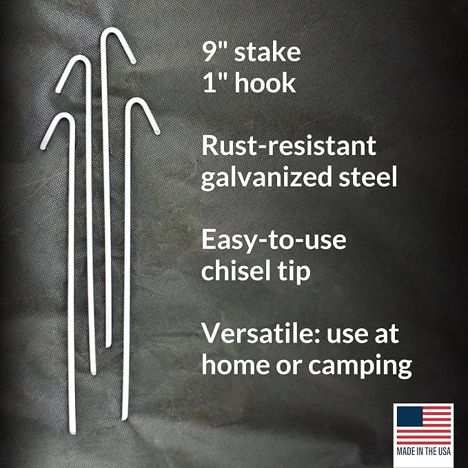 Pinnacle Mercantile 10 Pack Tent Stakes Metal Garden Edging Fence Hooks Pegs Christmas Decoration Stakes Made USA 9 inches Long