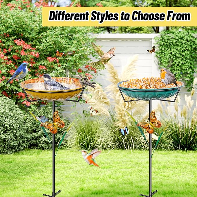 35In Metal Bird Bath for Outdoors, Easy to Clean Birdbaths with Removable Bowl Stable Upgrades Stake, Freestanding Bird Baths Feeder Bowl for Outdoors Garden Patio Yard Lawn Decor (Yellow)
