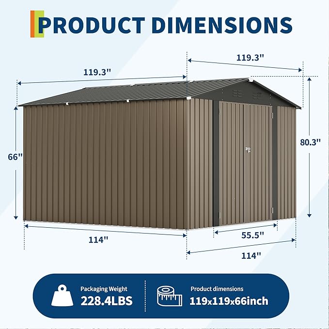 Garvee 10 X 10 FT Outdoor Storage Shed,Metal Garden Sheds&Outdoor Storage Clearance, Large Outdoor Storage Shed for Tools, Lawn Equipment, Garden Supplies - All Weather Lockable Metal Shed