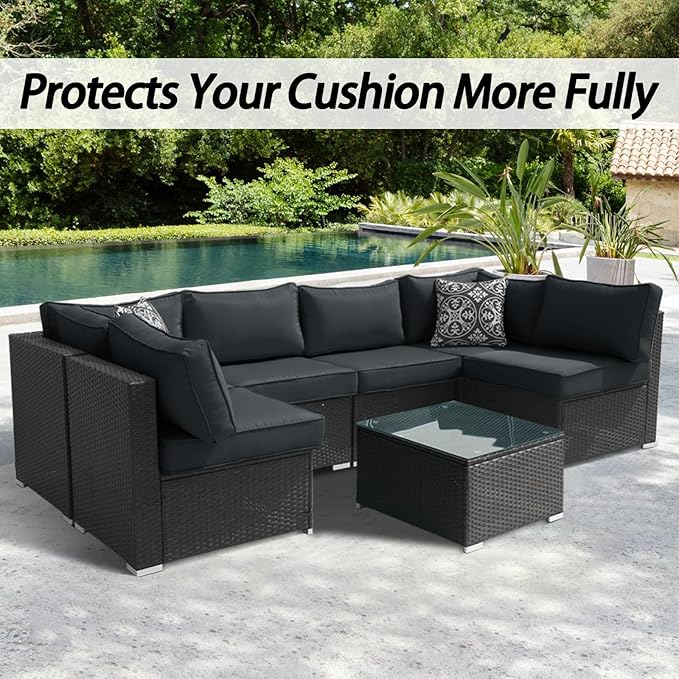 14Pcs Patio Cushion Covers Replacement Splashproof UV-Resistant Inelastic Covers with Zippers, Max Compatible 23.6x23.6x3.9 inch Patio Cushion, for 7 Pcs Outdoor Patio Furniture Sets