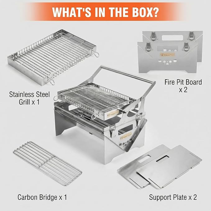 Portable 360° Rotating Charcoal Grill with Flipping Basket, Stainless Steel Flip BBQ Grill for Camping & Outdoor, Easy to Clean Detachable Design, New Upgrade