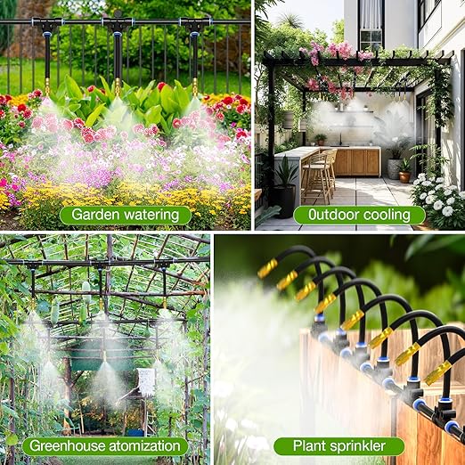 MIXC 200Ft 1/4" Drip Irrigation System,2026-Upgrade Garden Irrigation Kit with 32pcs Adjustable Copper Nozzles,Automatic Atomizing Watering System for Outdoor Plants,Raised Bed,Yard,Potted Plant,Lawn