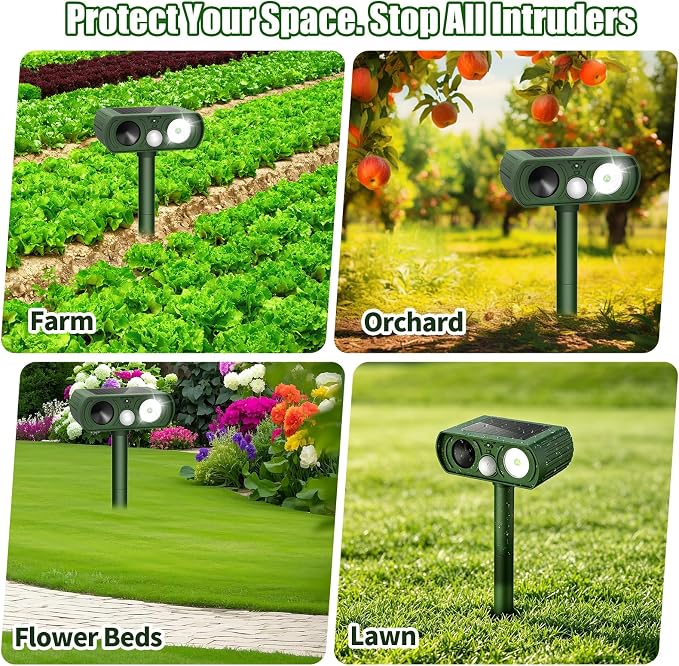 Solar Ultrasonic Animal Repellent, Deer Repellent Devices Waterproof, Cat Repellent Outdoor with Motion Detection Squirrel Skunk Rabbit Dog Raccoon Deterrents Animal Repeller for Yard, 1 Pack, Green