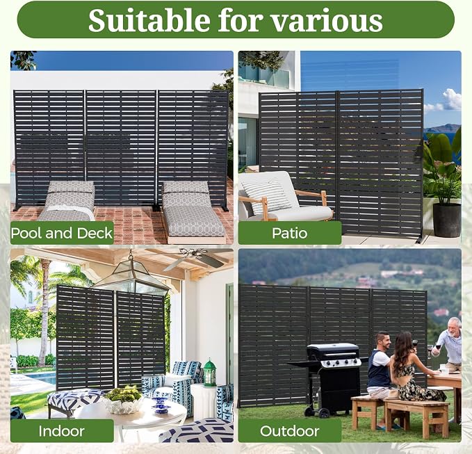 Privacy Screen Outdoor 60" Hx35 W Freestanding Privacy Panel with Stand, HDPE Decorative Privacy Fence with Sandblasting Louver Pattern, Patio Divider Screen, Privacy Screens for Outside