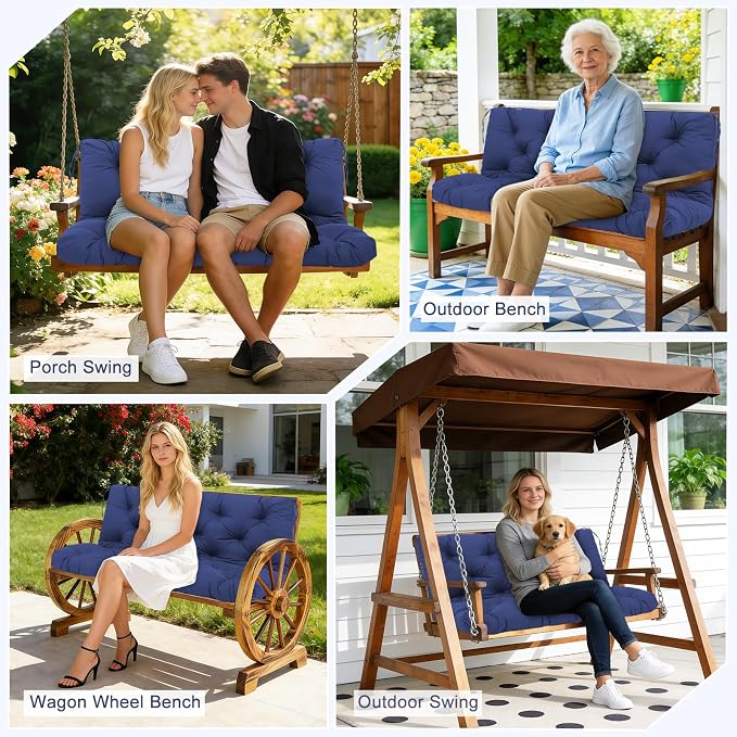 Porch Swing Cushions 2 Seater Replacement Thicken 5" Waterproof & Fade Resistant Swing Cushions for Outdoor Furniture Bench Patio Swing Cushion with Backrest & Ties(Navy Blue 40x40x5inch)