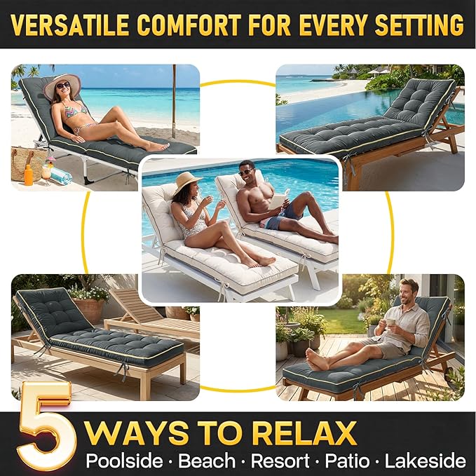 80x26 Inch Folding Chaise Lounge Cushion Quick Dry - Outdoor Sun Lounger Seat Pad with Shredded Foam for Patio Furniture, Deck Chairs, Poolside (Gray, 80 INCH × 26 INCH)