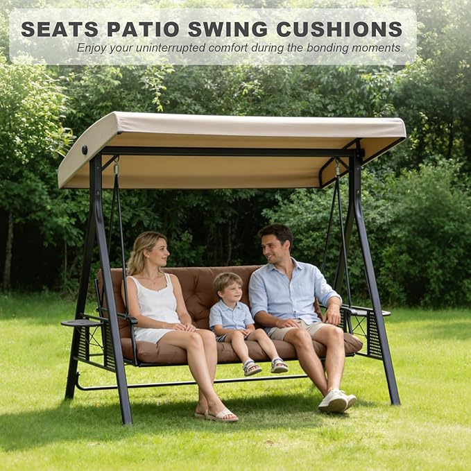 Porch Swing Cushions,Outdoor Cushions 3 Seater Replacement with Backrest, Waterproof Thickened Bench Cushion with Ties for Porch, Patio,Outdoor, Backyard and Garden(Coffee 60 * 40 in)