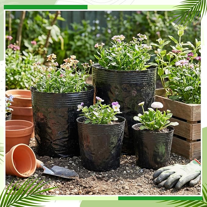 20 Pcs 10 Gallon Nursery Bags 15.8 Inch Round Nursery Plant Pots Containers Soft Plastic with Drainage Holes for Large Flowers Trees Vegetables Indoor Outdoor Women Gardening Gifts, Black
