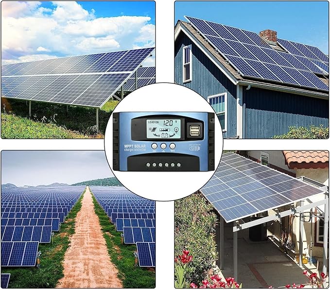 60A MPPT Solar Charge Controller, 12V/ 24V Solar Panel Battery Intelligent Regulator with Dual USB Port, LCD Display and Timer Setting ON/Off Hours