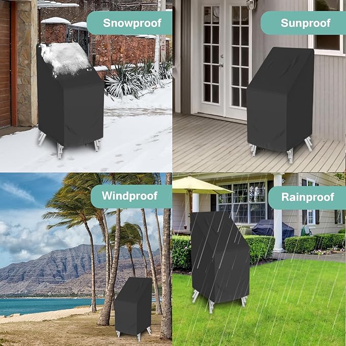 Outdoor Stackable Chair Cover Waterproof, Heavy Duty and Weatherproof Lawn Patio Furniture Cover 25" W x 25" D x 47" H, Black