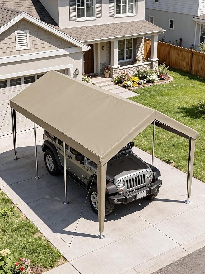 10 x 20 Ft Carport Replacement Cover, Heavy Duty Outdoor Car Tarp Canopy, Waterproof & UV Protected Tear Oxford Tarp with Ball Bungees (Frame is Not Included)