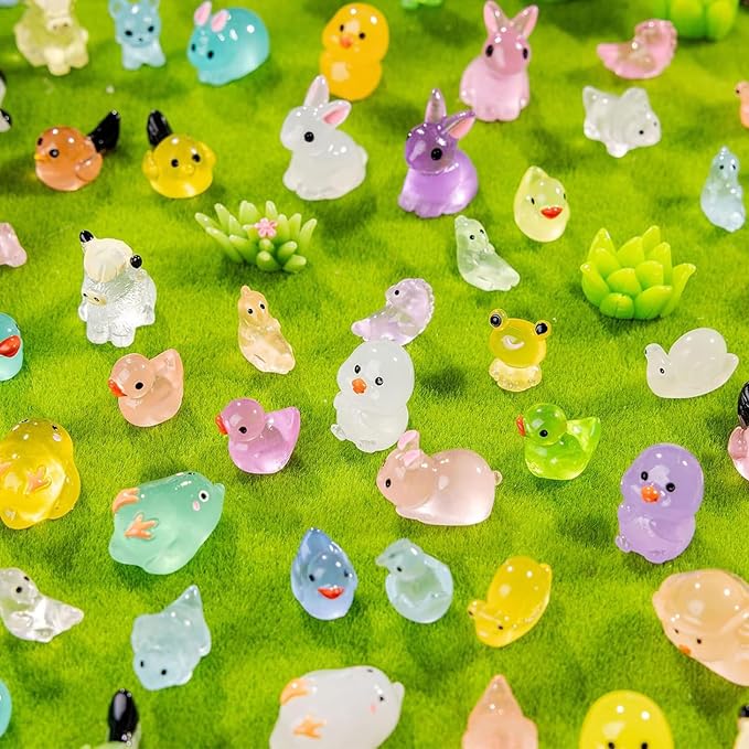 110 Pack Mini Animals Tiny Animal Figurines Bulk for Miniature Glow in Night Dollhouse Decor Accessories Garden Aquarium Potted Ornament Party DIY Charms Office Classroom Activity to Hide