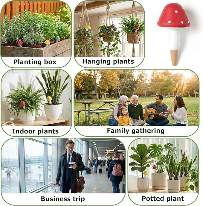 Plant Watering Globes, 8 Pack Self-Watering Terracotta Spikes - Mushroom Shape Irrigation Devices for Indoor & Outdoor Plants, Slow Release Watering System