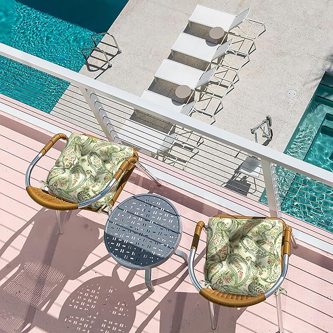 LVTXIII Outdoor/Indoor Tufted Seat Cushion, Decorative Wicker Chair Pads All Weather Seat Cushion Sets for Patio Garden Home Office Furniture, 19"x19"x4", Round Back, Pack of 2, Faylinn Shadow Paisley