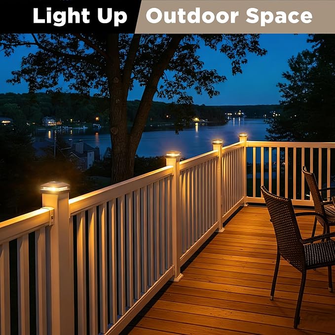 Solar Post Cap Lights Outdoor 8pack, Brown Waterproof Solar Powered Deck Fence Post Lights Fit 4x4 Wood/Vinyl Posts, Bright Warm White Solar Post Lights Decorate Deck, Patio, Porch, Fence