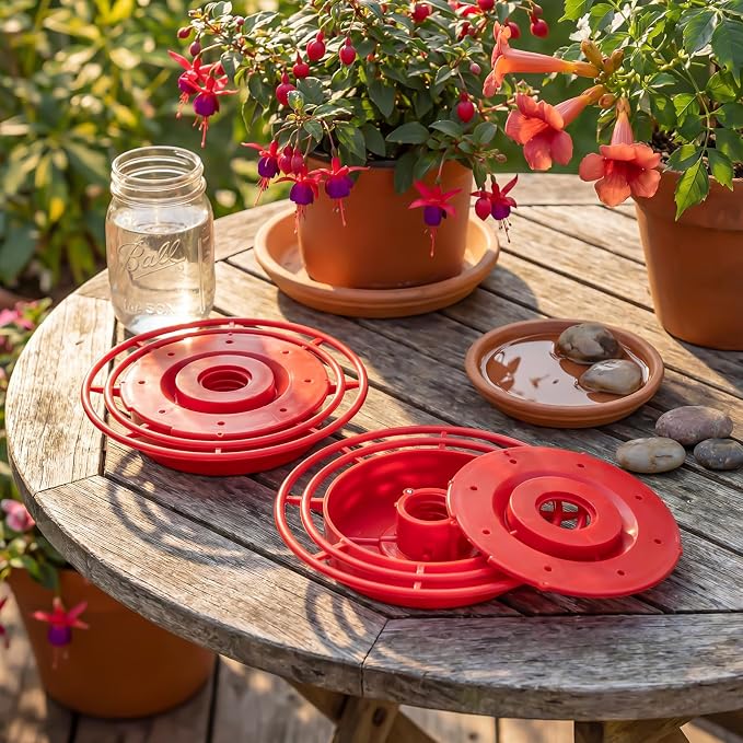LemonRoad 2 Sets Hummingbird Feeder Replacement Bottom Set Red Plastic Base Outdoors Feeder Bottom Compatible with Best 1 Hummingbird Feeders(No Bottles)