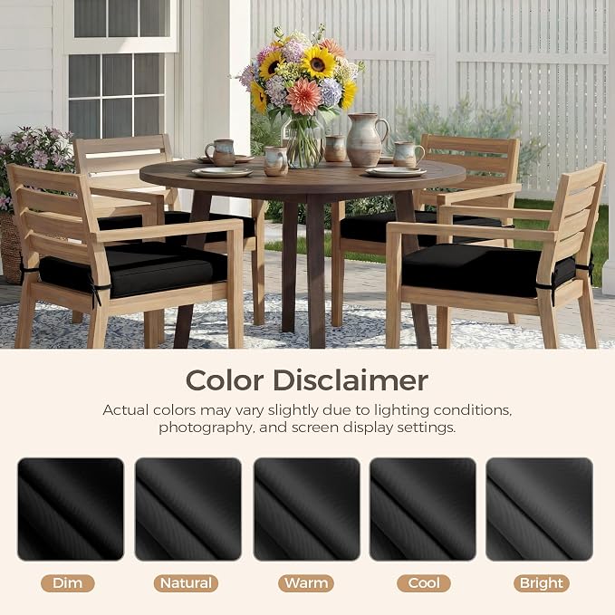UNIKOME Outdoor Chair Cushions Set of 4, Water Resistant Patio Seat Cushions with Ties for Outdoor Furniture, High-Density Foam, UV & Fade Resistant, Piped Edge – 18.5" x 16" x 3", Black
