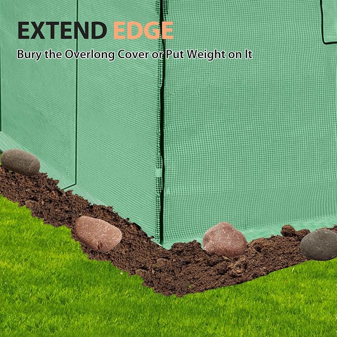 EAGLE PEAK Replacement Cover for 10x5 Portable Lean-to Greenhouse, 2 Roll-Up Zipper Entry Doors and 1 Large Roll-Up Side Window (Frame Not Included), Green