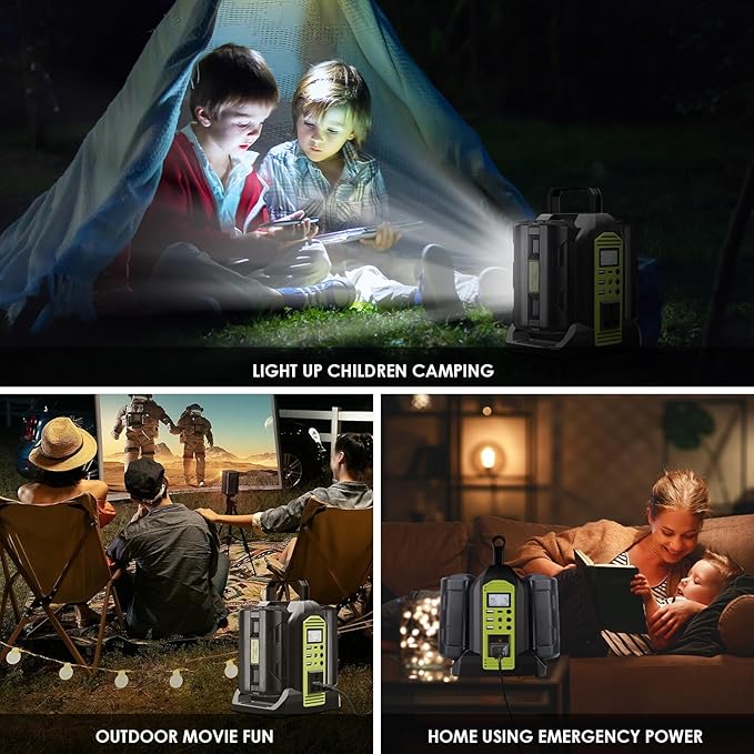 WaxPar Power Inverter Compatible with Ryobi 40V Battery, 350W Outdoor Generators Convert DC 40V to AC 120V Pure Sine Wave Inverter with 6 Output Ports, LED Light for Camping Emergency