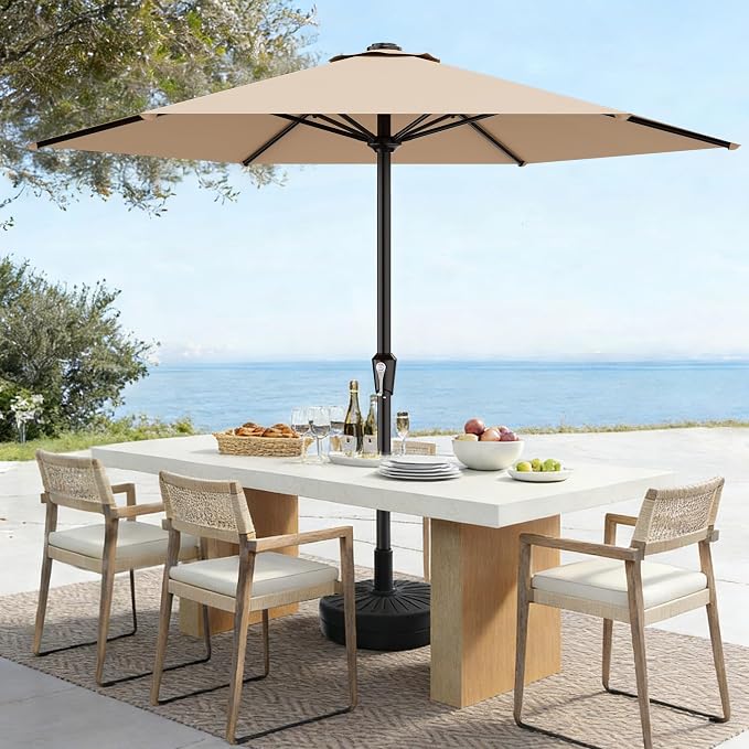 AreShark 11 FT Patio Umbrella for Outdoor, Outdoor Table Umbrella with Push Button Tilt and Crank, Outdoor Patio Umbrellas with 6 Sturdy Ribs, Patio Umbrellas for Market, Garden, Pool (Beige)