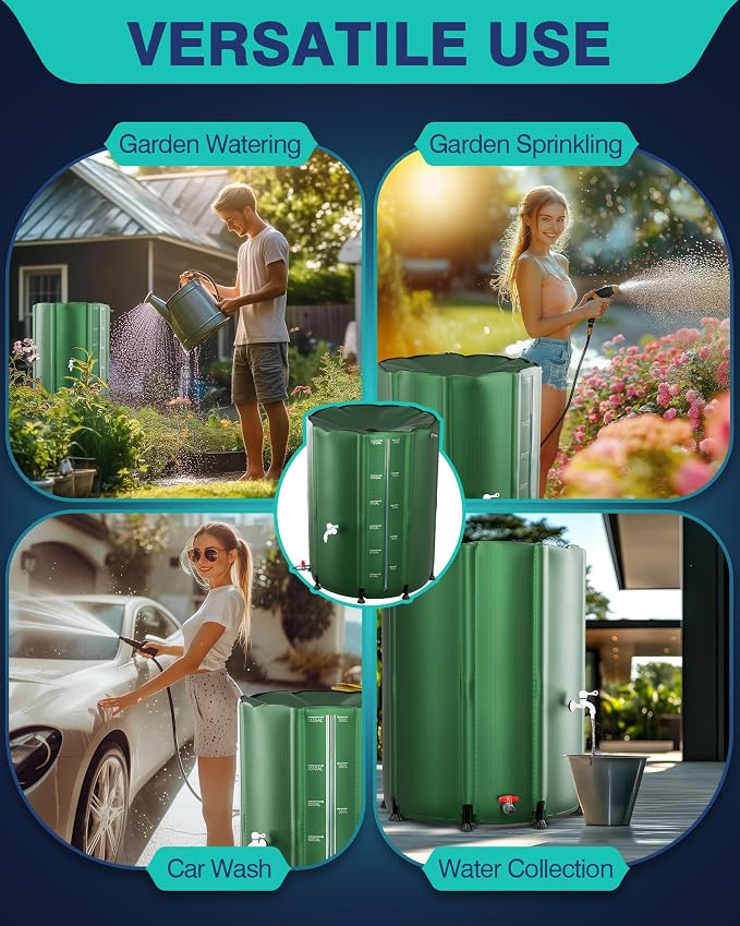 PYY Rain Water Collection Barrel 132 Gallon - Water Storage Tank with Spigots, Hose and Portable Bucket, Large Plastic Collapsible Rain Catcher Catchment System to Collect Rainwater from Gutter