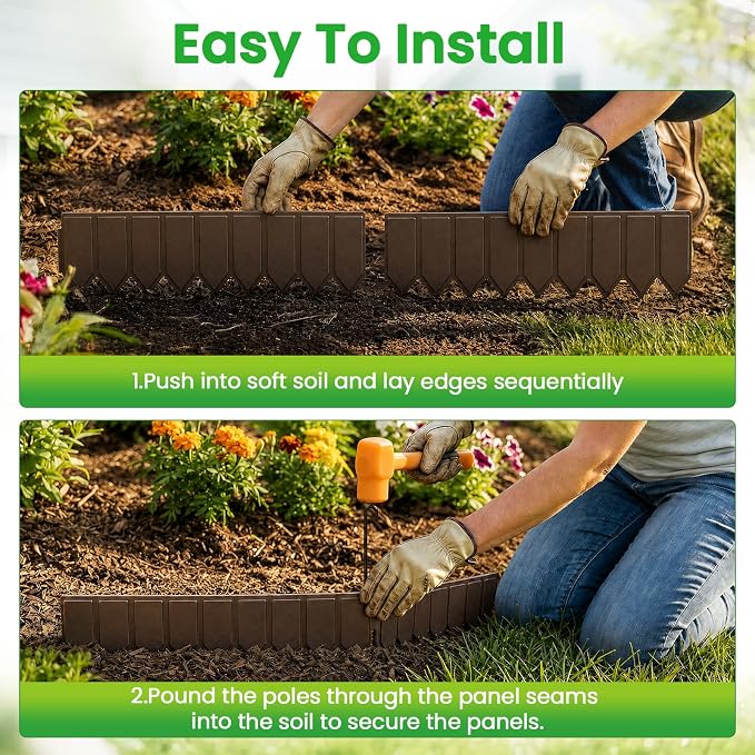 25 Panels Modular Metal Garden Edging 3.2in (H) x 33 ft (L)–Landscape Edging with 26 Stakes, Adjustable 0-270°for Curved Lawn & Flower Bed Borders, No Dig Metal Edging for Landscaping (Rust)