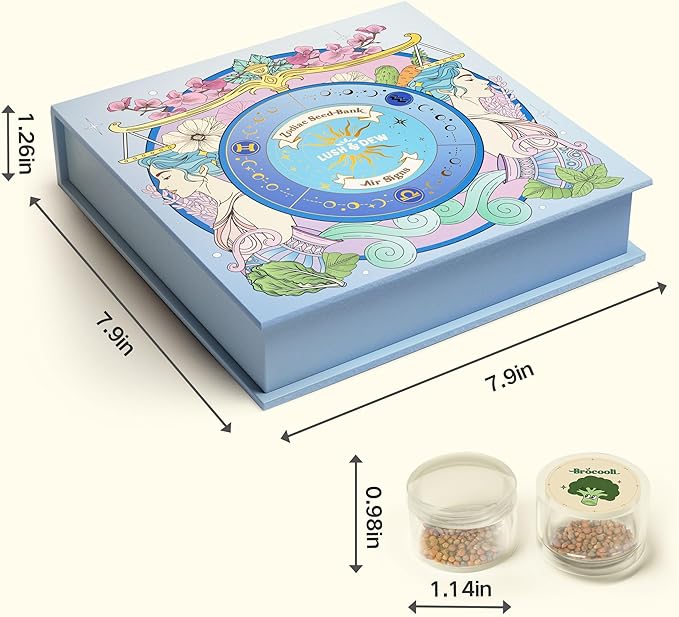 Lush&Dew Zodiac Garden Seed Bank, Gardening Gifts for Women Men, 12 Varieties Non-GMO Vegetables Herb Seeds in Seed Organizer, Magnetic Gift Box, Witchcraft Supplies, Air Signs Taurus Virgo Capricorn