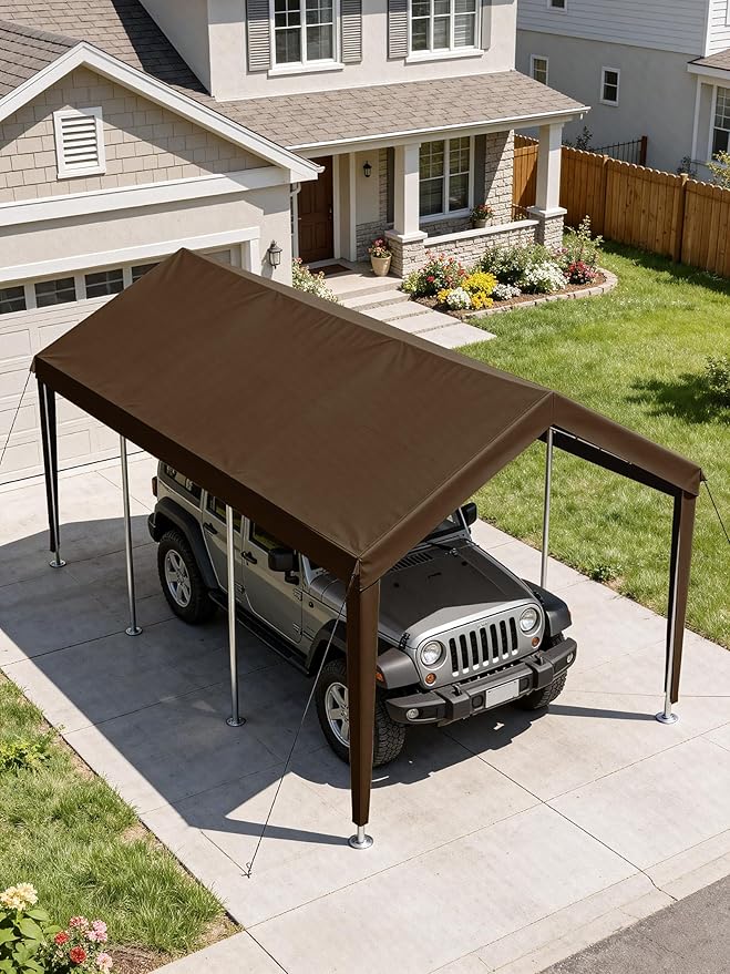 10 x 20 Ft Carport Replacement Cover, Heavy Duty Outdoor Car Tarp Canopy, Waterproof & UV Protected Tear Oxford Tarp with Ball Bungees (Frame is Not Included)