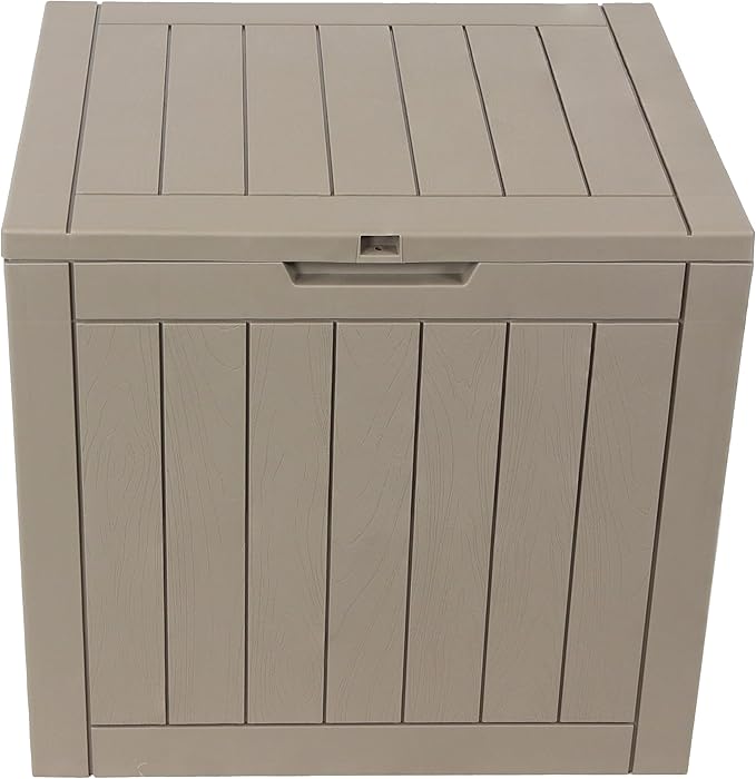 Sunnydaze Outdoor Deck Box - Lockable Package Delivery Box - Weather-Resistant Outdoor Storage Bin - 32-Gallon Faux Plank - Driftwood