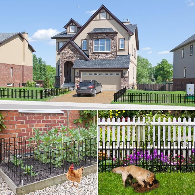 10 Panels No Dig Animal Barrier Fence, 13in(H) x 14ft(L) Garden Edging Border Fencing, Rustproof Metal Stakes Decorative Garden Fence, Dog Digging Defense Fencing Barrier for Outdoor, Yard, Patio