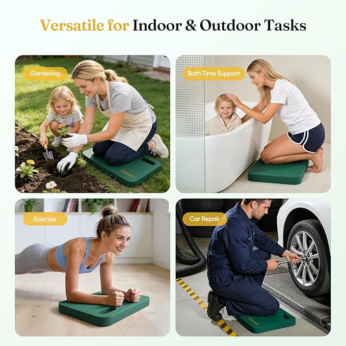 Grenebo High-Density NBR Foam Garden Kneeling Pad, 1.6" Extra Thick Gardening Pads for Kneeling, Ultra Soft Kneeling Pads for Gardening, Work, Exercise, Yoga, Bathing Baby, 17.3×11×1.6 in, Green