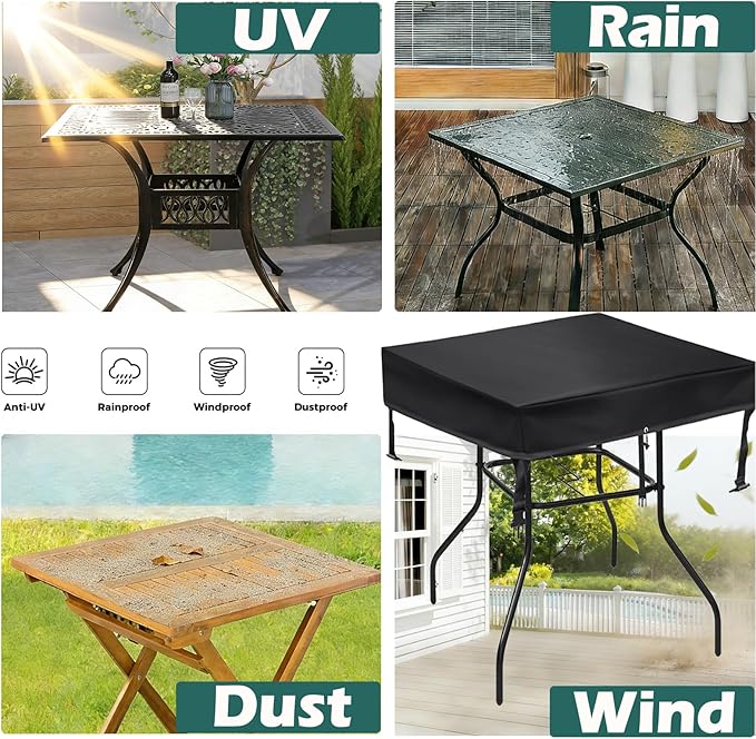 SUNICO Square Patio Table Cover (32" L x 32" W x 6" H), Square Otudoor Table Cover for Patio Table & Dining Table & Picnic Table.Waterproof, Windproof, Stain-Resistant, Durable Table Cover