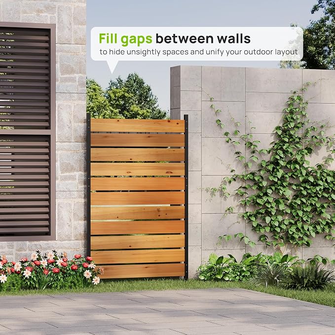 38" W x 61" H (1 Panel) No Dig Wood Privacy Screen Outdoor Privacy Fence Panel for AC Unit Trash Can Pool Equipment Enclosure Decorative Patio Privacy Wall Screen with Metal Posts & Stakes (Orange)