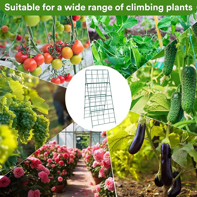 17 x 42 Inch Garden Trellis for Raised Beds Foldable Climbing Plant Support Cucumber Trellis Outdoor A-Frame Metal Vegetable Trellis with Garden Supplies for Grape Tomato Peas Flower