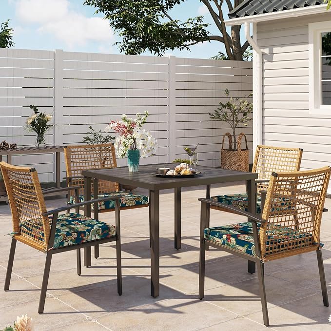 DYTXIII Set of 4 Outdoor Chair Cushions, Water Resistant 18.5"x16"x2" Square Seat Cushion for Patio Dining Chairs, High-Density Replacement Pads for Indoor Outdoor Furniture - Peacock Blue