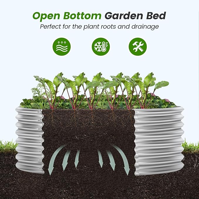Land Guard 4×4×2ft Galvanized Raised Garden Bed Kit, Round Galvanized Planter Raised Garden Boxes Outdoor, Large Metal Raised Garden Beds for Vegetables, Silver