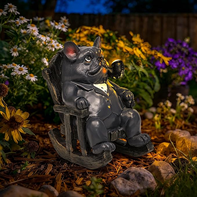 SOWSUN Bully Dog Miniature Garden Statue Solar Bull Dog Decor Outdoor Decoration for Garden Patio Yard Lawn Balcony Ornament, Father's Day Birthday Housewarming Gifts for Man Grandpa, 2.2"x3.35"x4.02