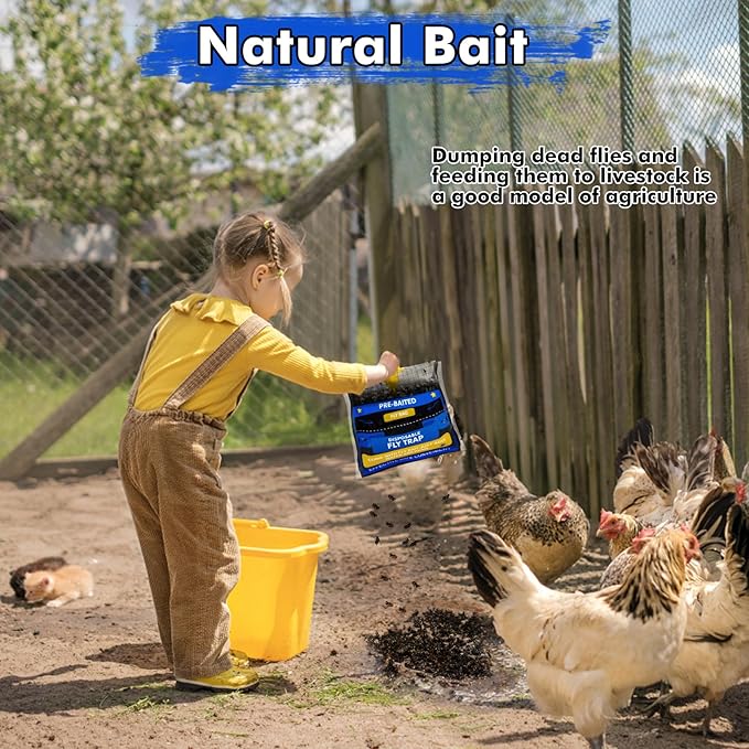 8 Pack Fly Traps Outdoor Hanging for Patio, Outdoor Disposable Hanging Fly Trap with 30g Bait, Bug Fly Hunter Catcher Killer Control for Barn Horse Ranch Chicken Coop